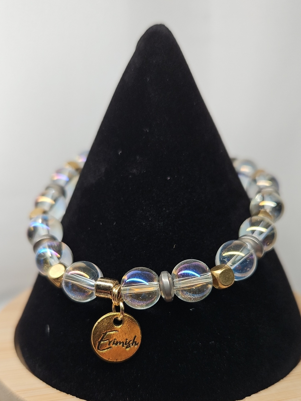 Erimish Stretch Beaded Charm Bracelet in Clear & Gold